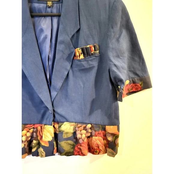 Vintage Compagnie International Express Blue Floral Linen Blazer Jacket Small - Picture 3 of 5